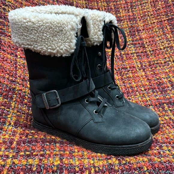 Koolaburra by Ugg Black Leather Sheerskin Winter Boots size 8 - Picture 2 of 11